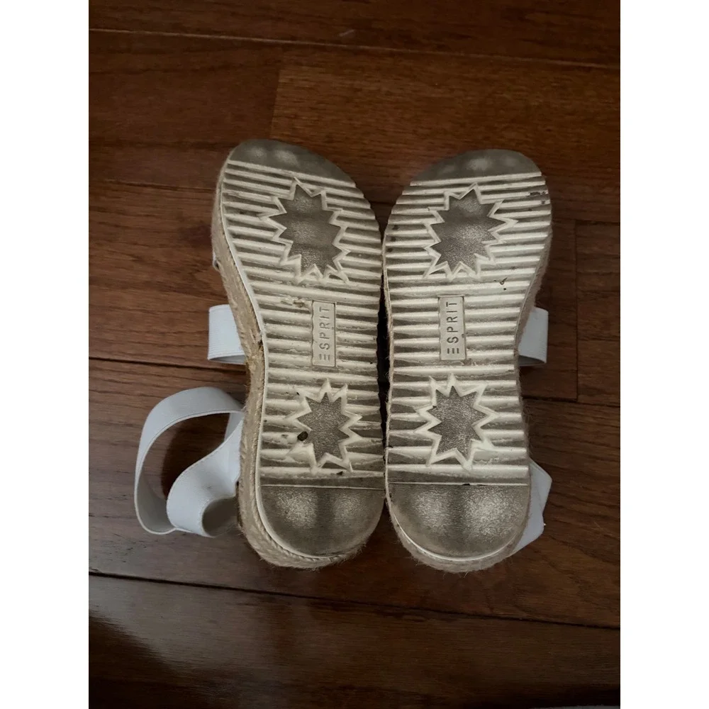 Esprit White Elastic Triple Strap‎ Platform Espadrille Sandals Womens 7M